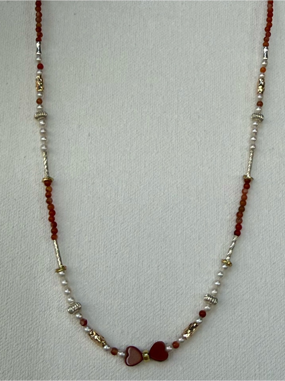 SS Orange Agate Pearl Beaded Necklace